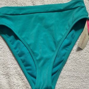 Xhilaration Teal Ribbed High-Cut Bikini Bottom